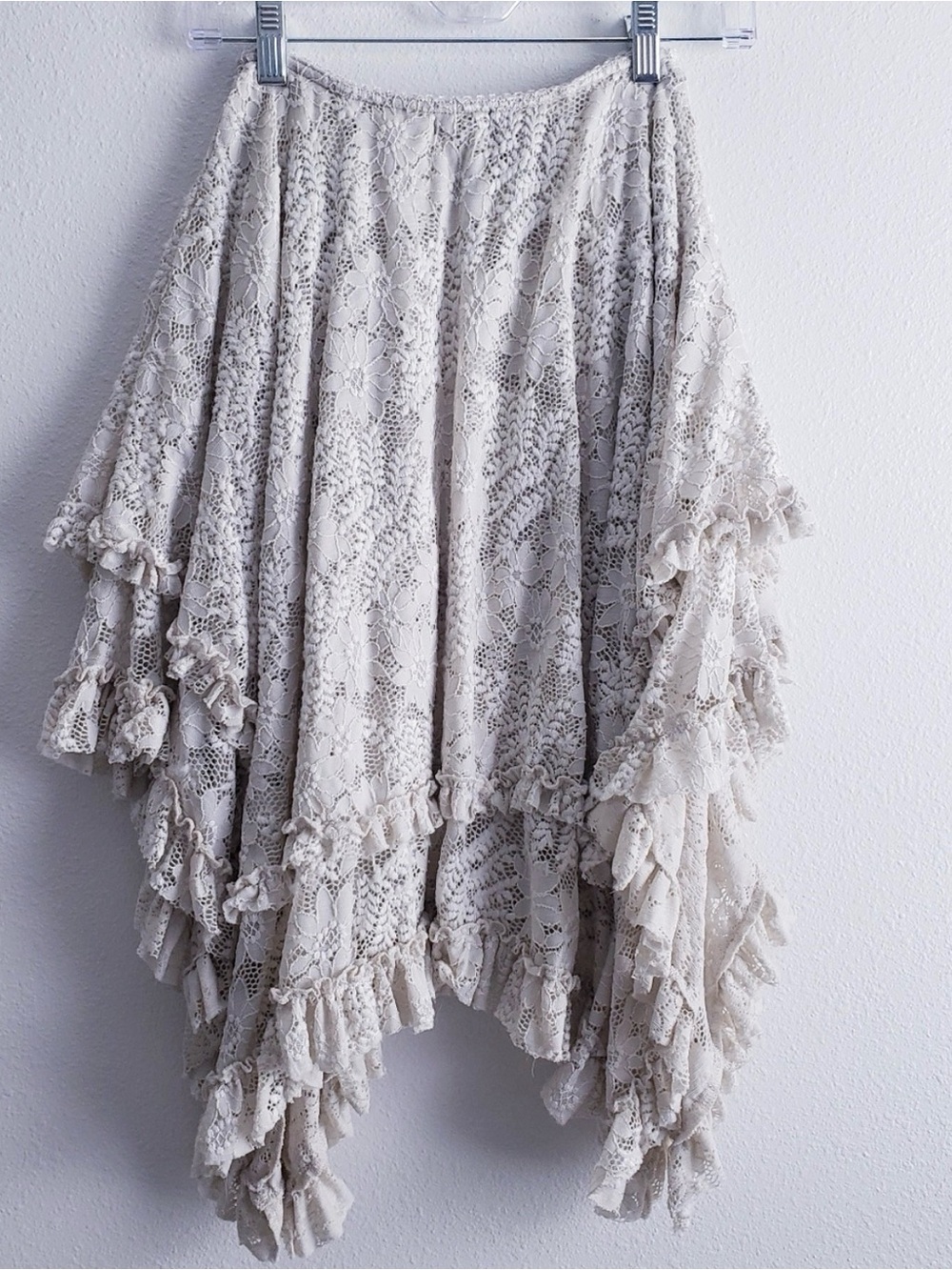 French courtship maxi Boho Lace Ruffled Skirt in Light Beige